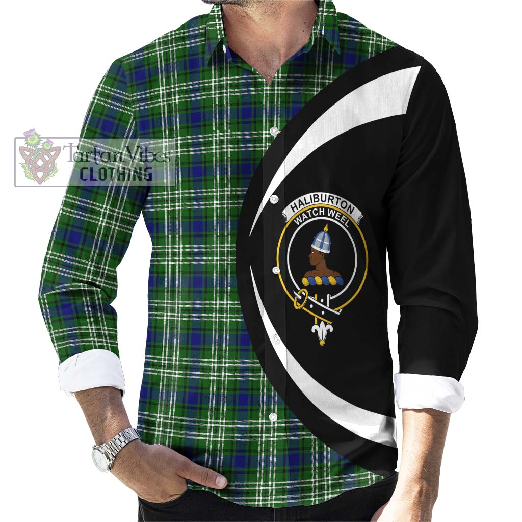 Haliburton Tartan Long Sleeve Button Up with Family Crest Circle Style - Tartan Vibes Clothing