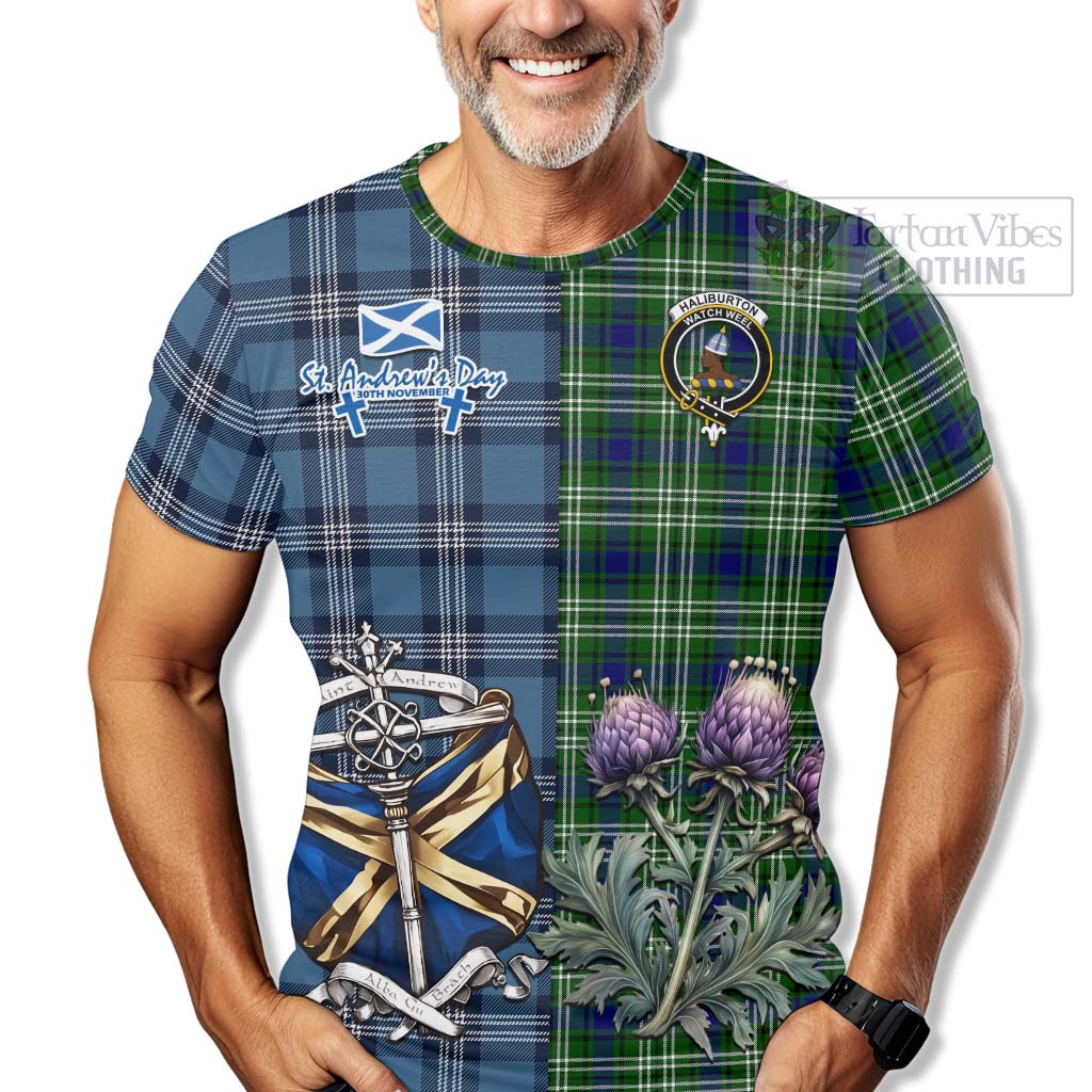 Tartan Vibes Clothing Haliburton Tartan T-Shirt Happy St. Andrew's Day Half Tartan Style