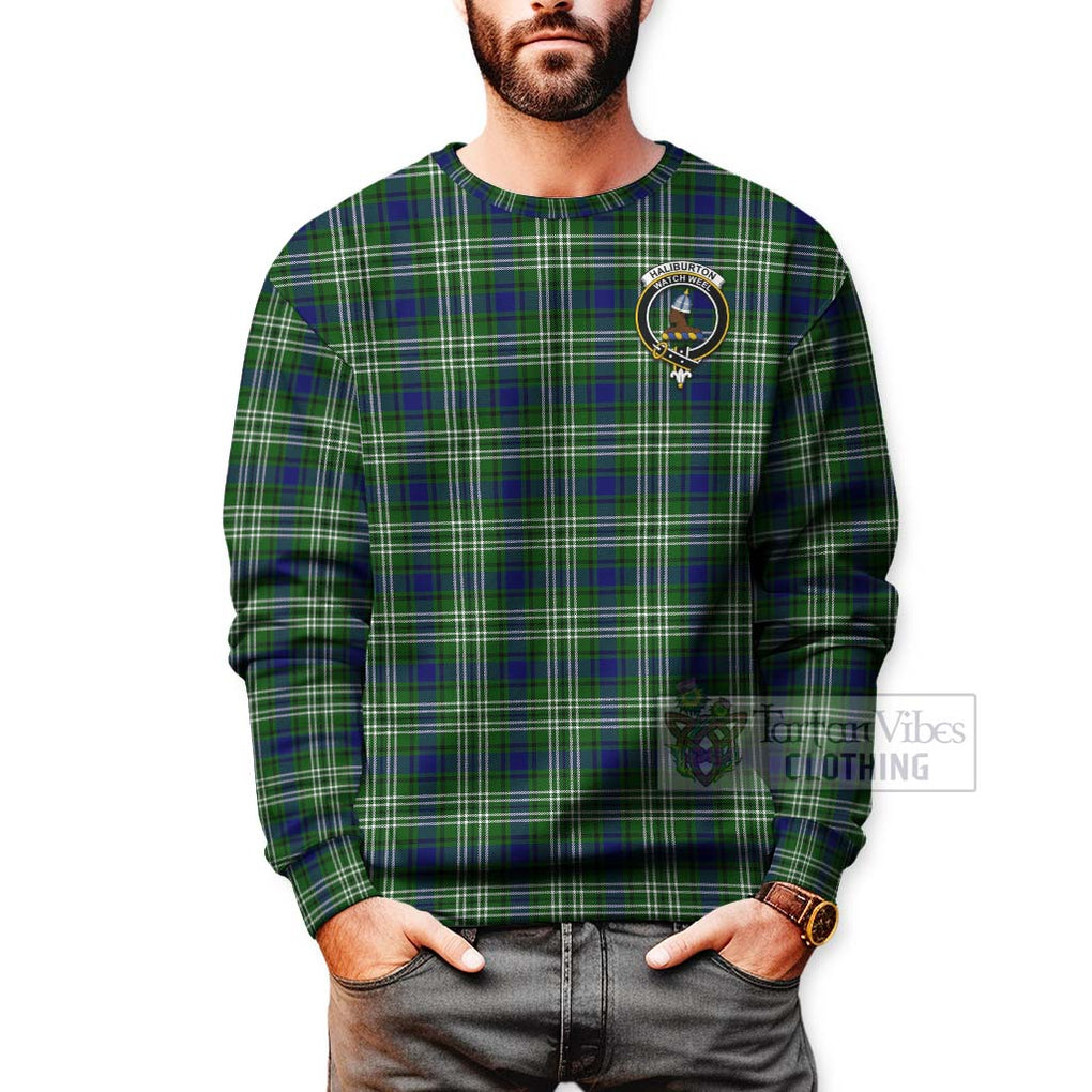 Tartan Vibes Clothing Haliburton Tartan Sweatshirt with Family Crest Celtic Skull Style