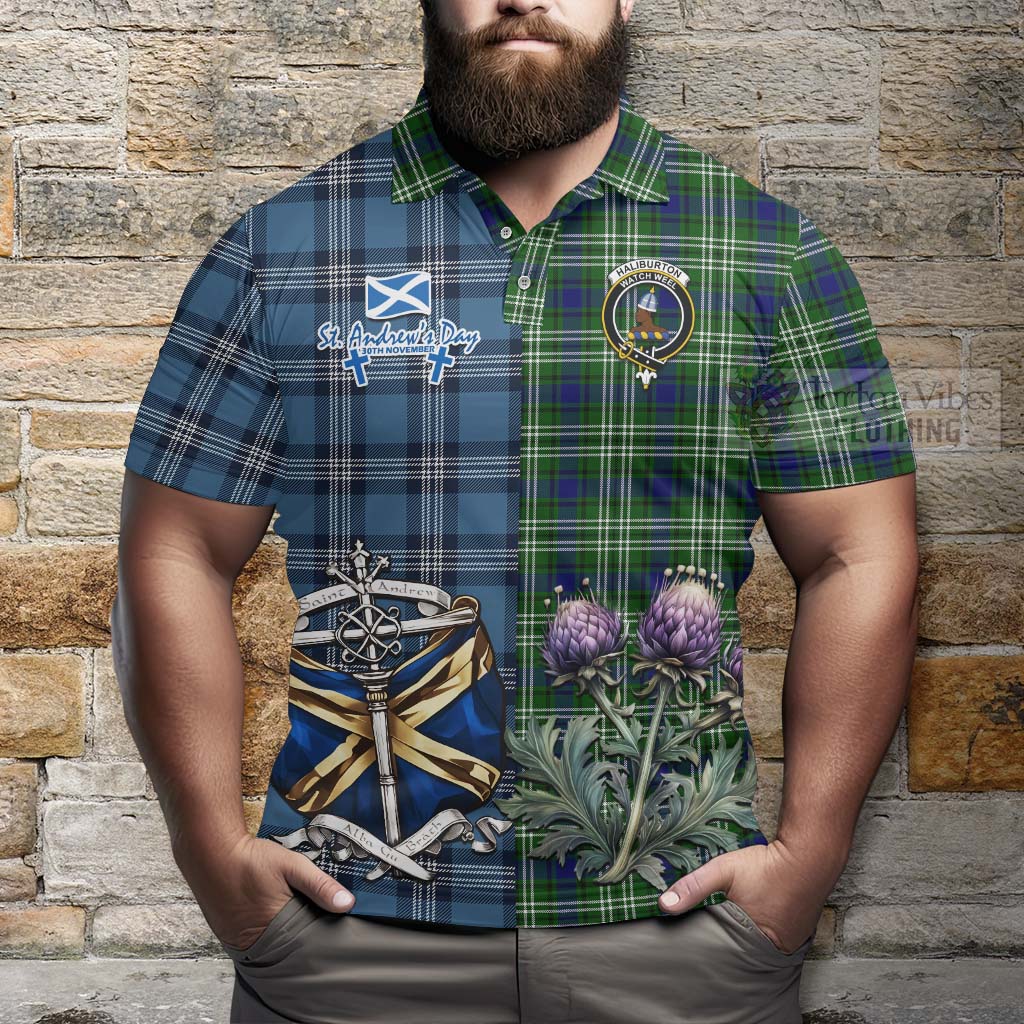 Tartan Vibes Clothing Haliburton Tartan Polo Shirt Happy St. Andrew's Day Half Tartan Style