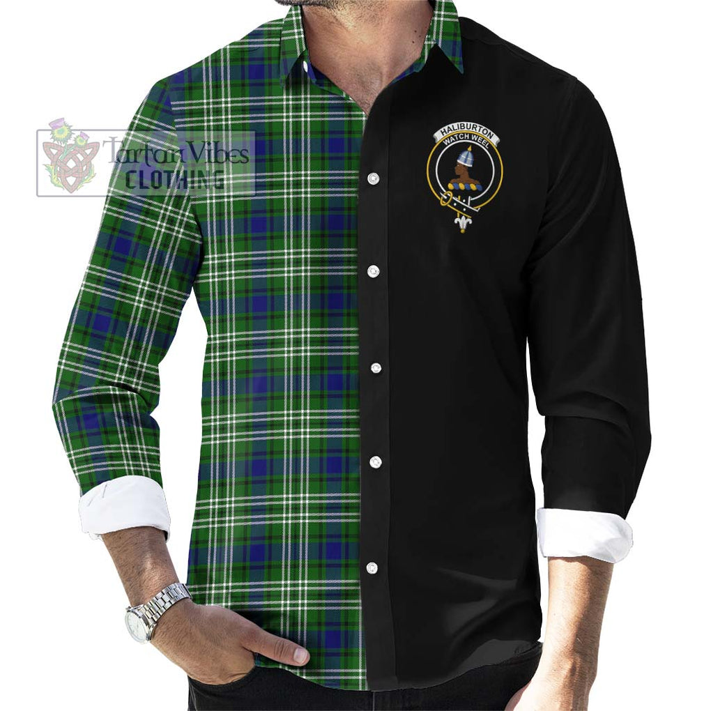 Haliburton Tartan Long Sleeve Button Shirt with Family Crest and Half Of Me Style - Tartanvibesclothing Shop