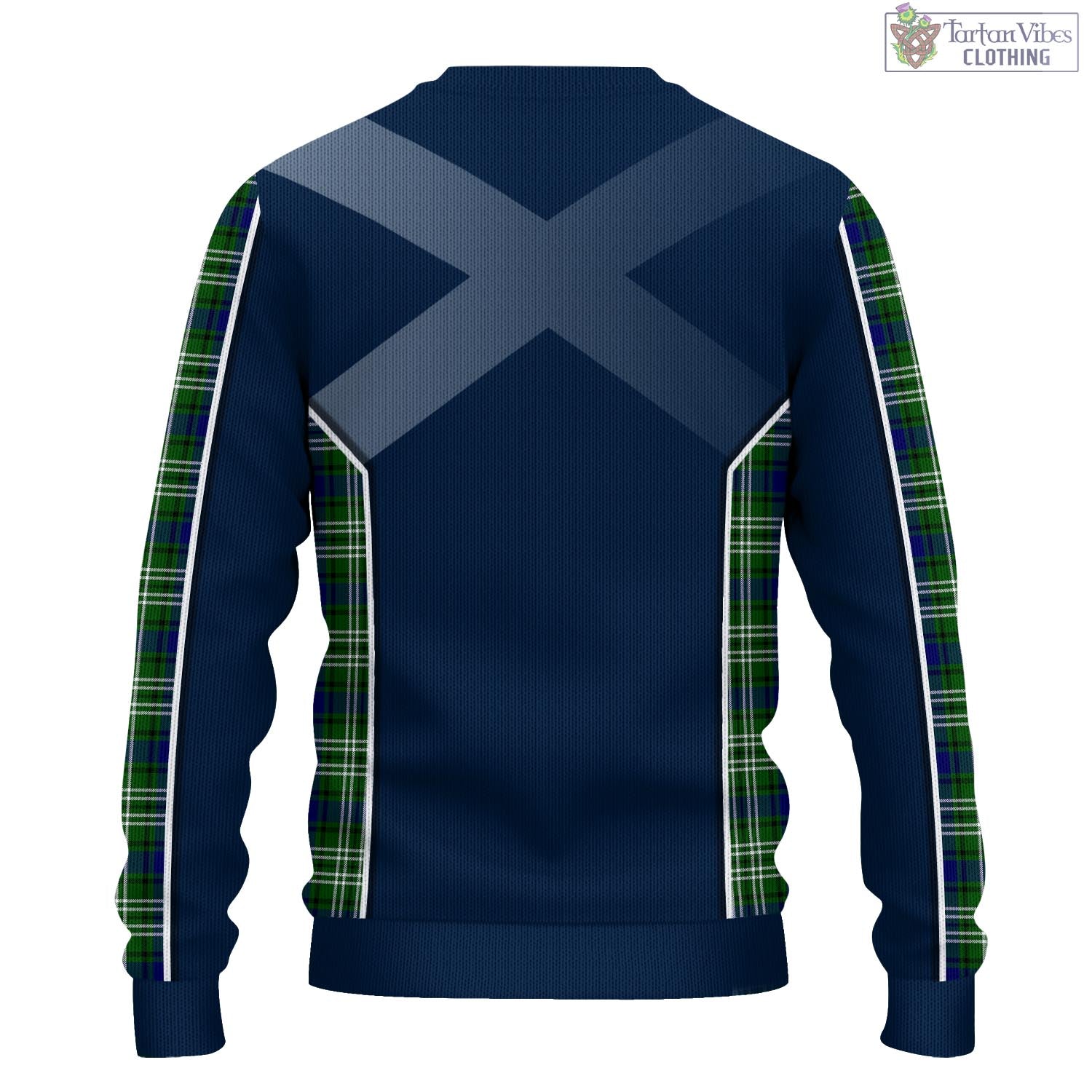 Tartan Vibes Clothing Haliburton Tartan Knitted Sweatshirt with Family Crest and Scottish Thistle Vibes Sport Style