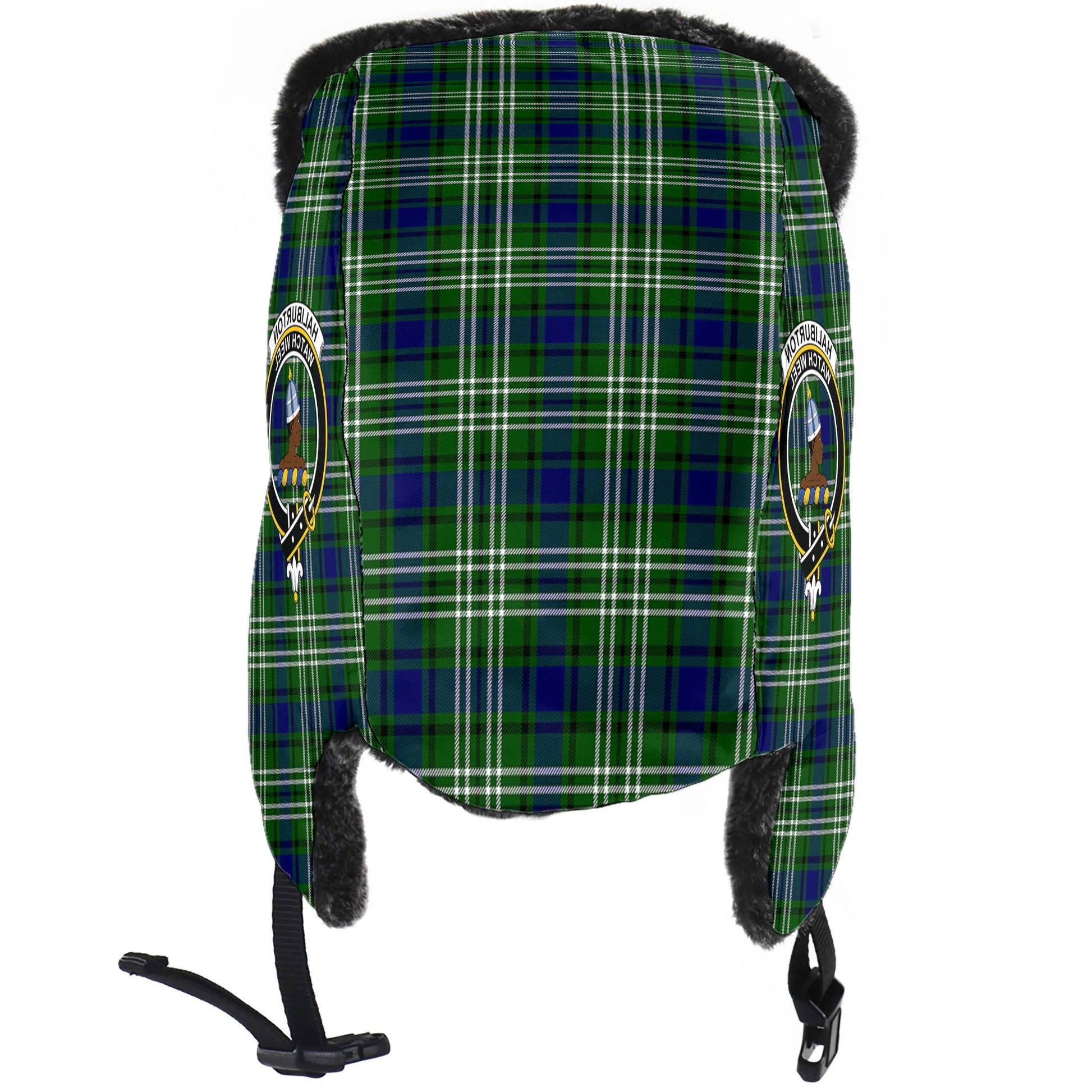 Haliburton Tartan Winter Trapper Hat with Family Crest - Tartanvibesclothing