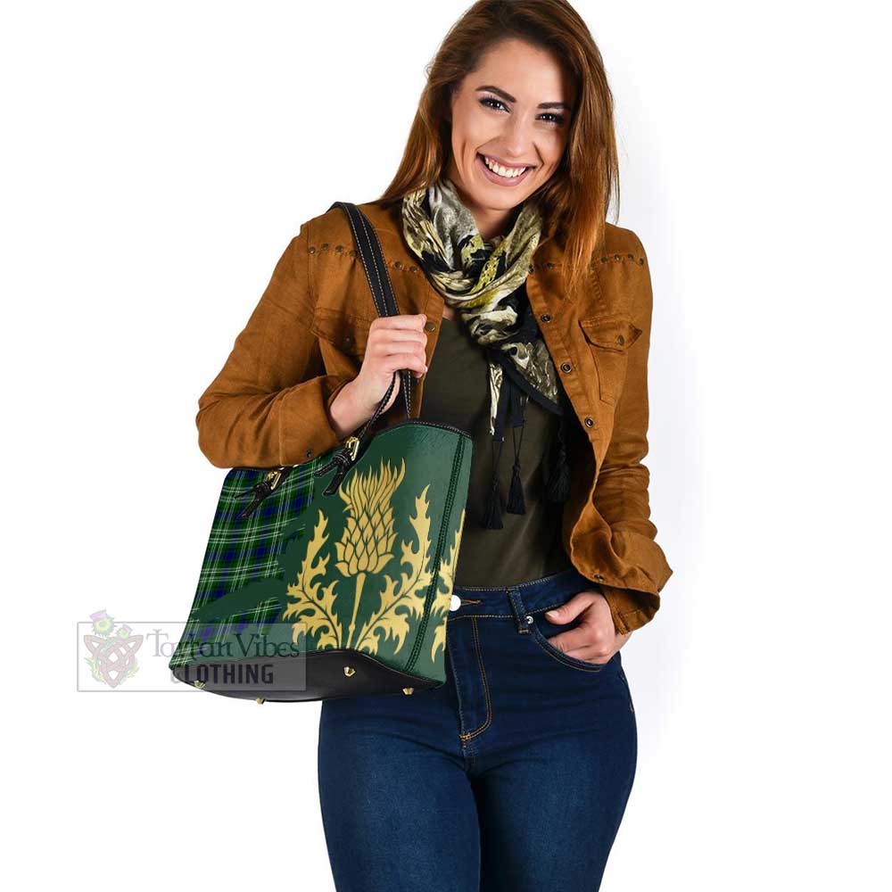 Haliburton Tartan Leather Tote Bag Gold Thistle Style - Tartan Vibes Clothing