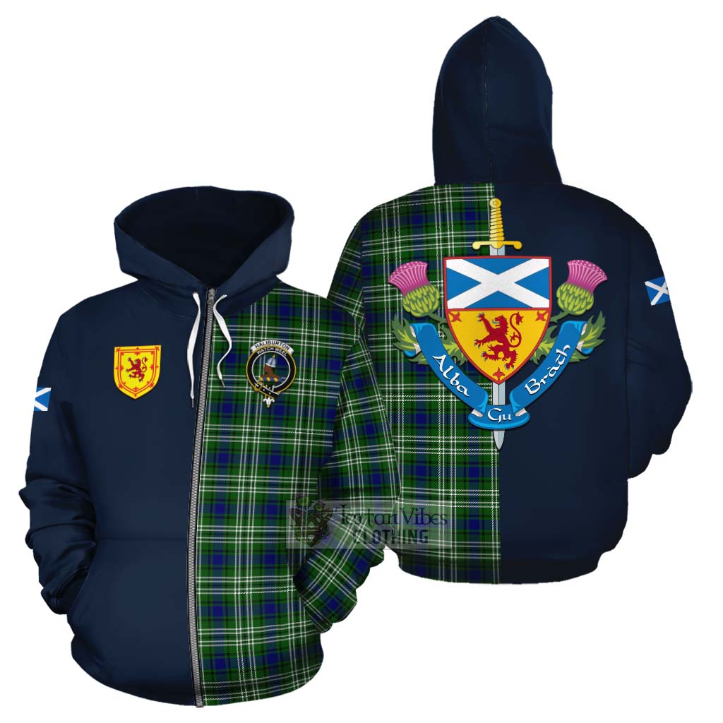 Tartan Vibes Clothing Haliburton Tartan Cotton Hoodie Alba with Scottish Lion Royal Arm Half Style