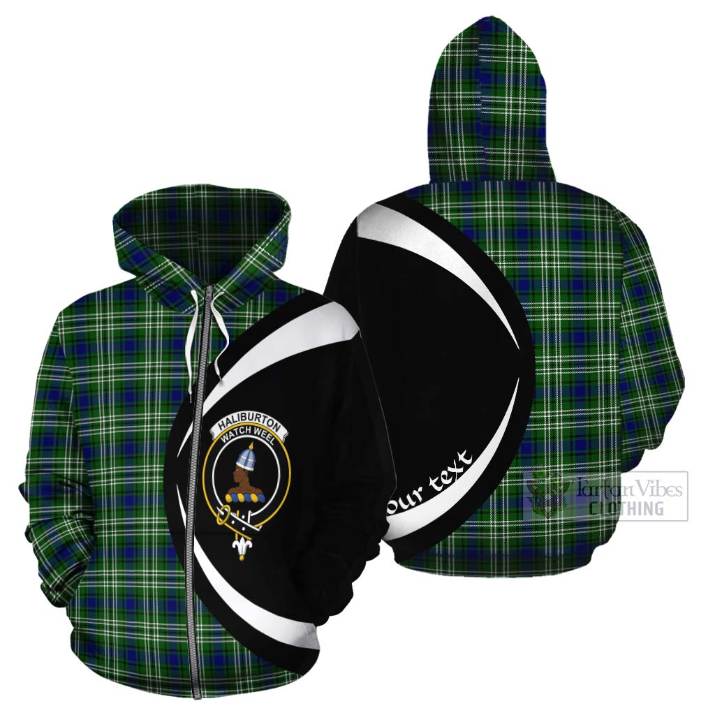 Tartan Vibes Clothing Haliburton Tartan Cotton Hoodie with Family Crest Circle Style