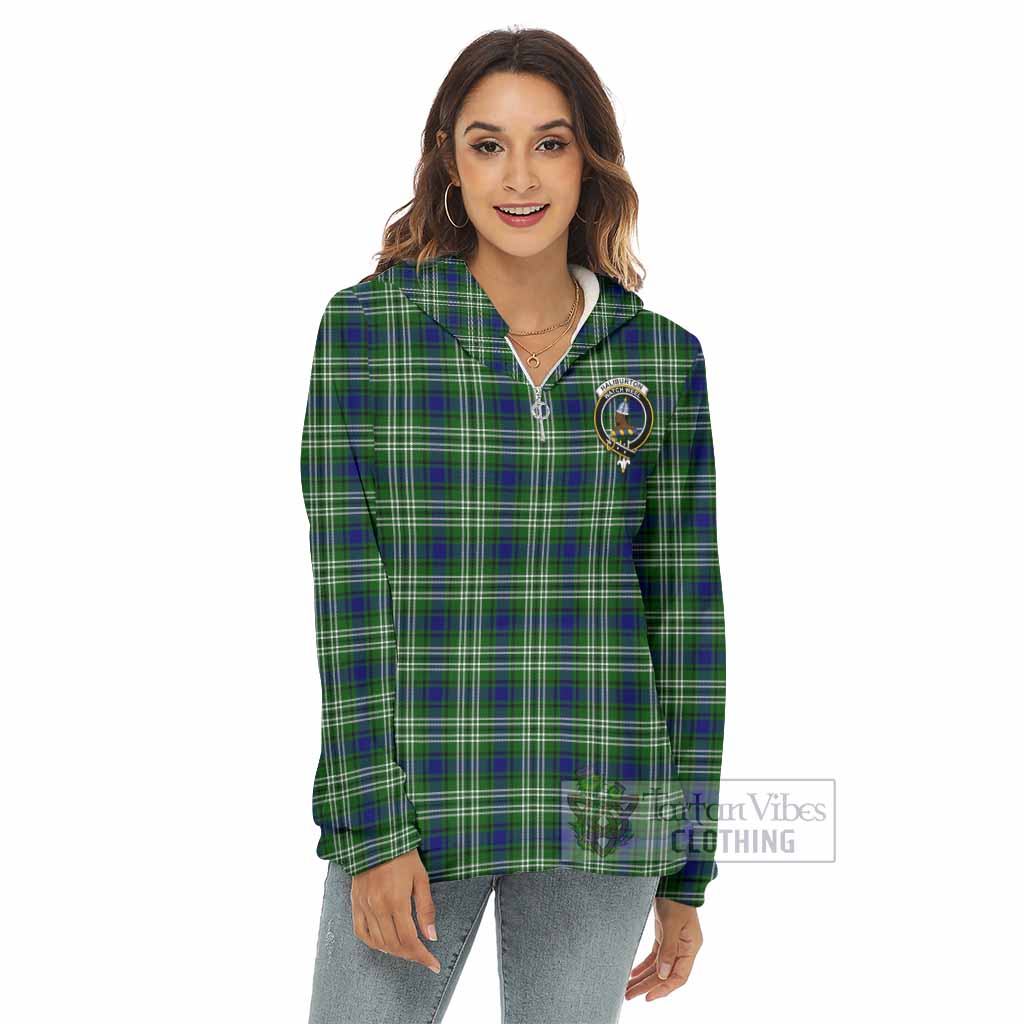 Tartan Vibes Clothing Haliburton Tartan Crest Women's Borg  Half Zip Fleece Hoodie