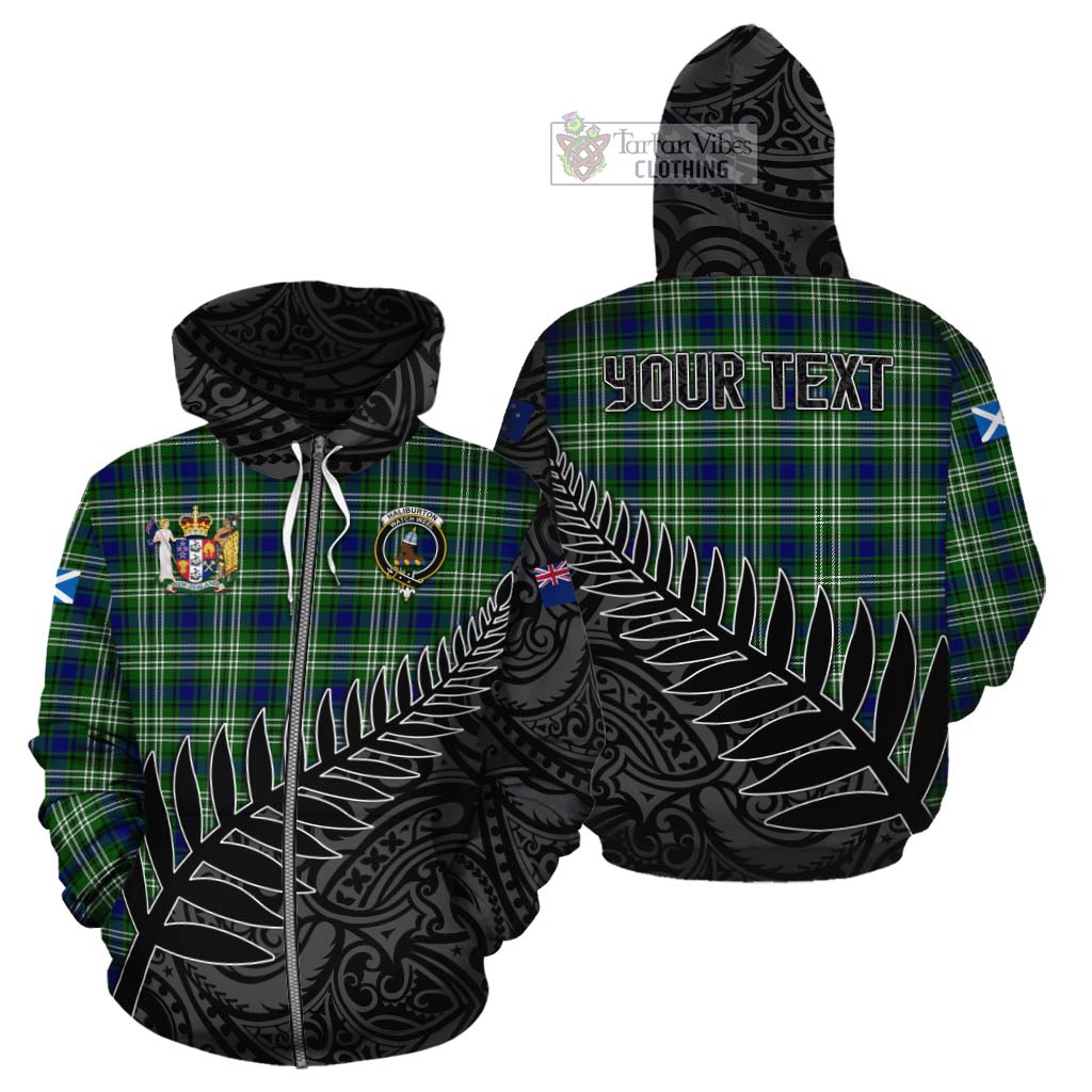 Tartan Vibes Clothing Haliburton Crest Tartan Cotton Hoodie with New Zealand Silver Fern Half Style