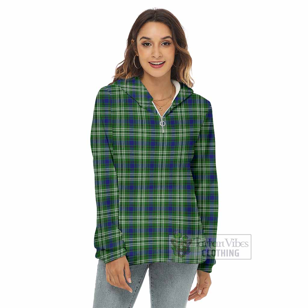 Tartan Vibes Clothing Haliburton Tartan Women's Borg  Half Zip Fleece Hoodie