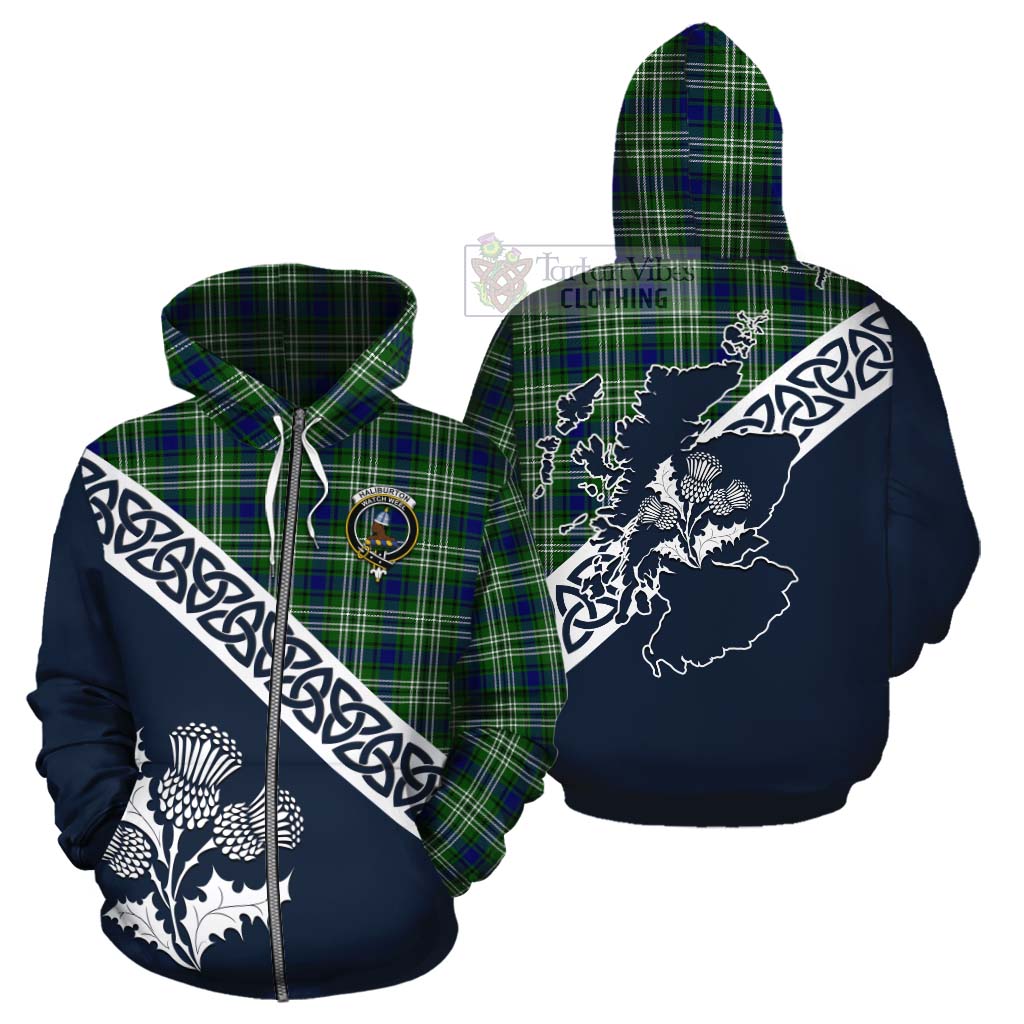 Tartan Vibes Clothing Haliburton Tartan Cotton Hoodie Featuring Thistle and Scotland Map