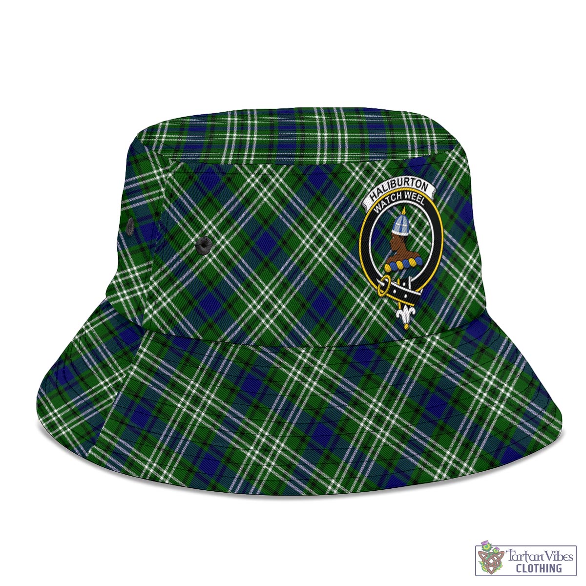 Tartan Vibes Clothing Haliburton Tartan Bucket Hat with Family Crest