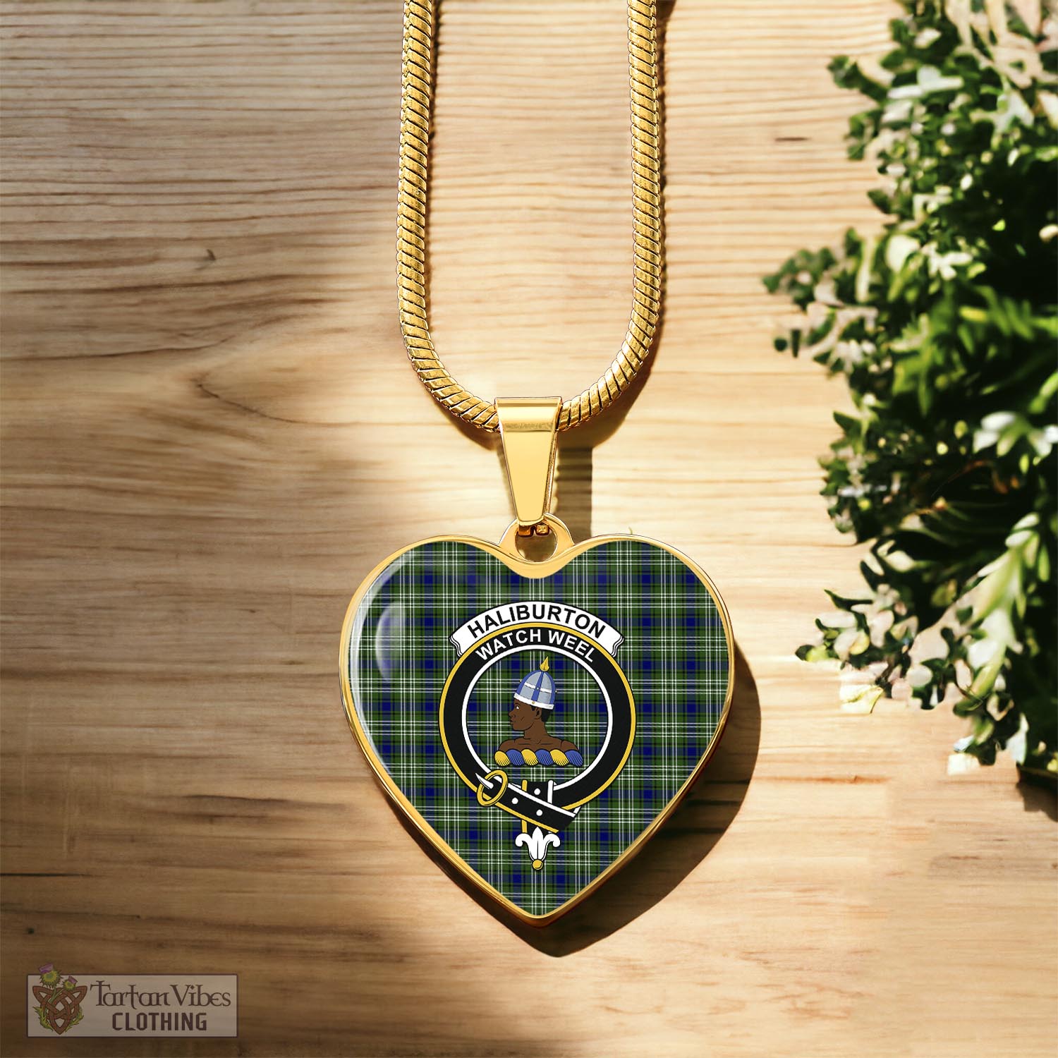 Tartan Vibes Clothing Haliburton Tartan Heart Necklace with Family Crest