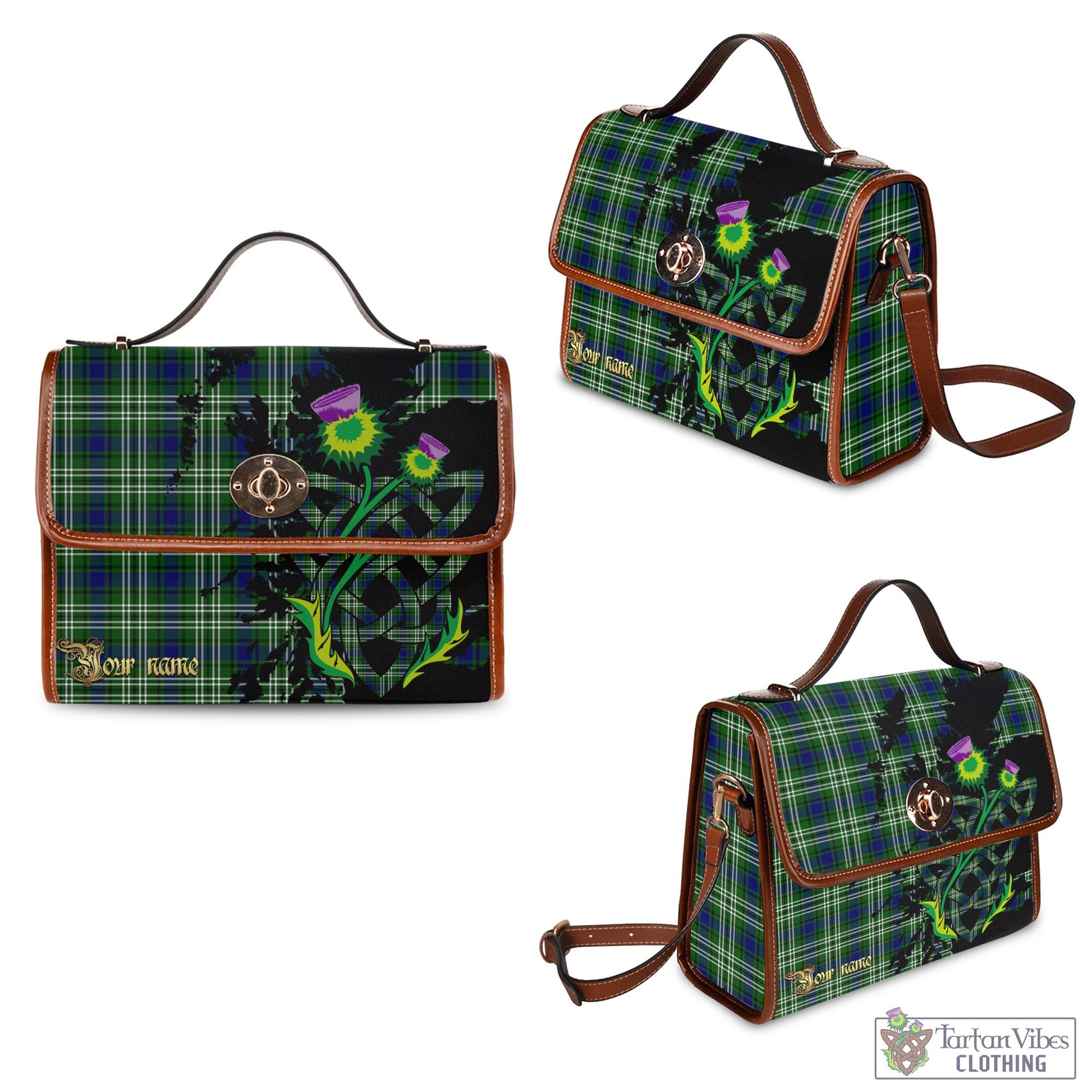 Tartan Vibes Clothing Haliburton Tartan Waterproof Canvas Bag with Scotland Map and Thistle Celtic Accents