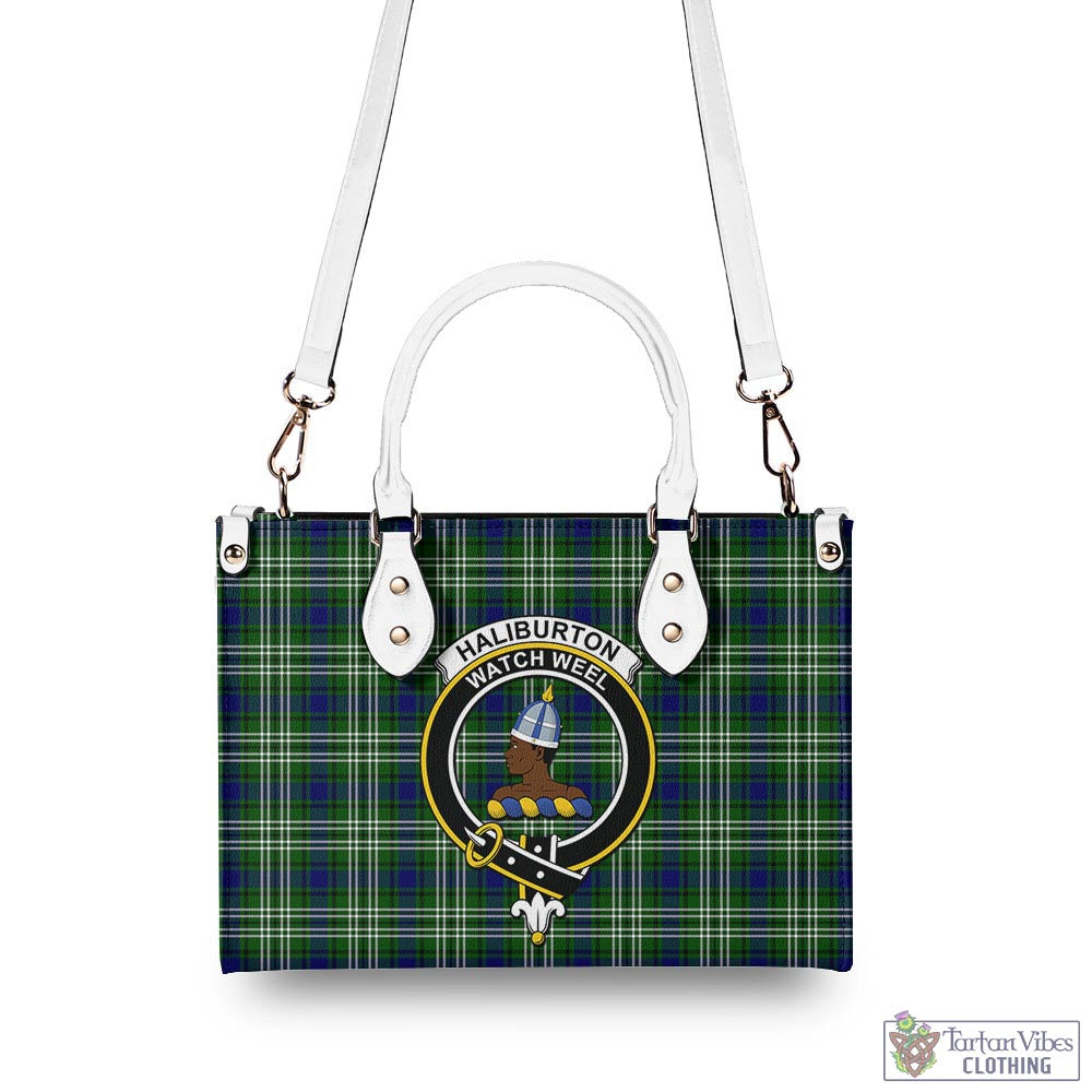 Tartan Vibes Clothing Haliburton Tartan Luxury Leather Handbags with Family Crest