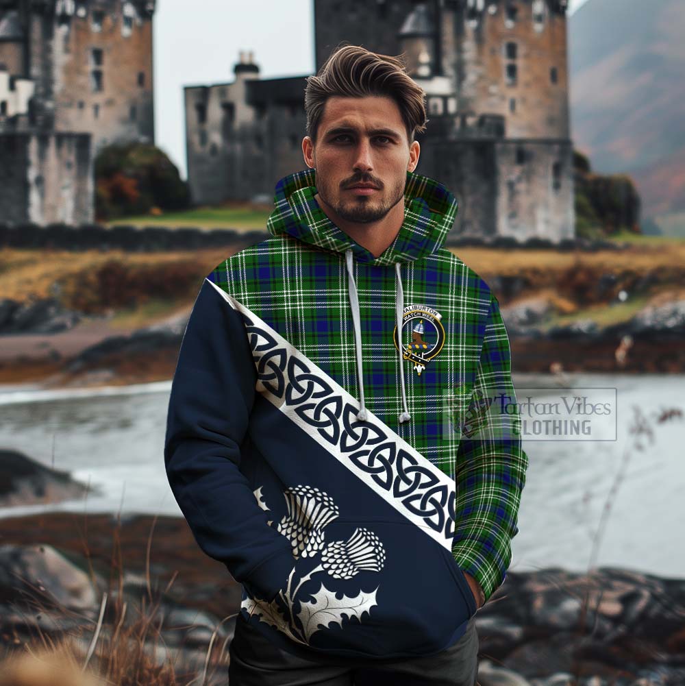 Tartan Vibes Clothing Haliburton Tartan Cotton Hoodie Featuring Thistle and Scotland Map