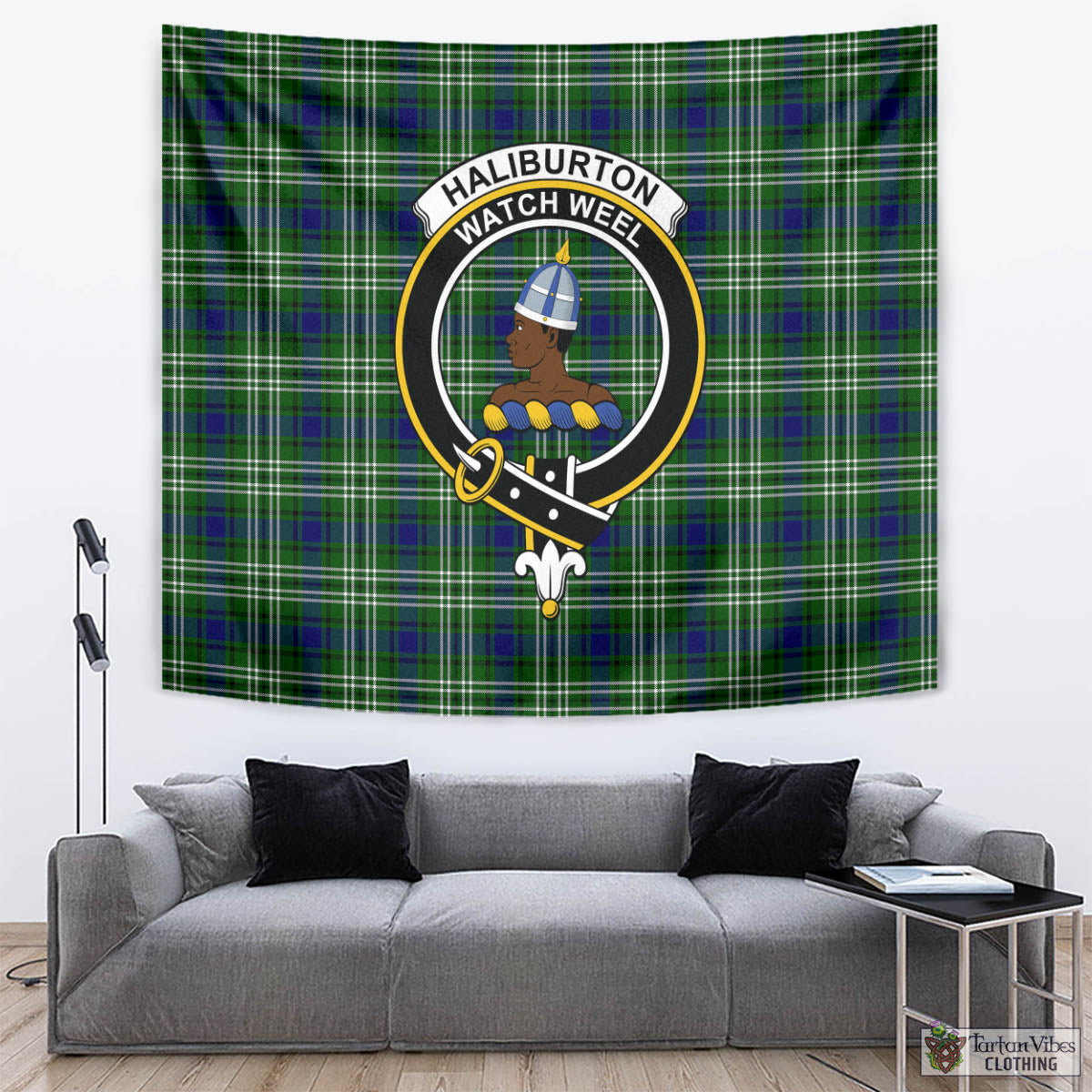 Tartan Vibes Clothing Haliburton Tartan Tapestry Wall Hanging and Home Decor for Room with Family Crest