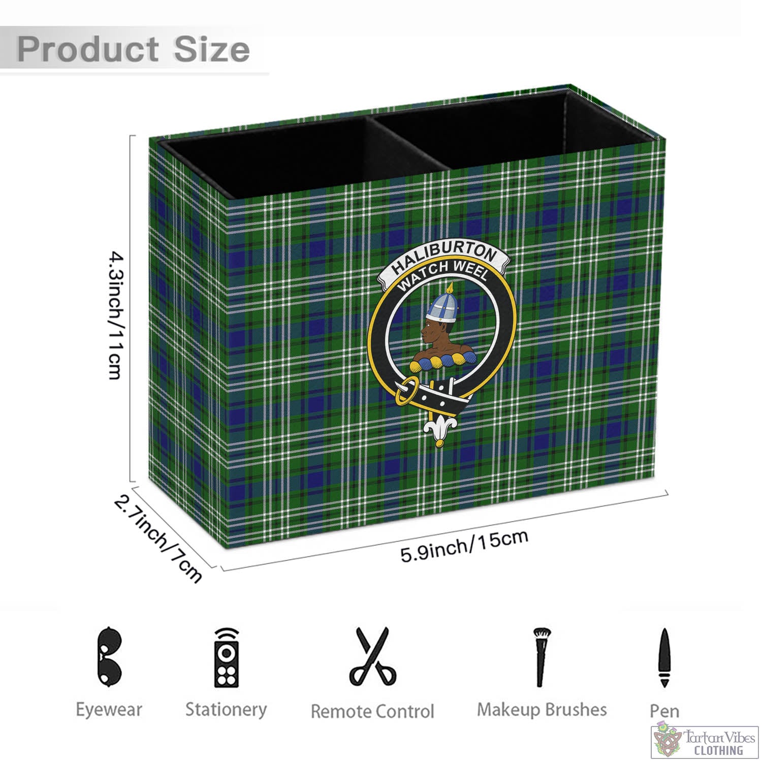 Tartan Vibes Clothing Haliburton Tartan Pen Holder with Family Crest