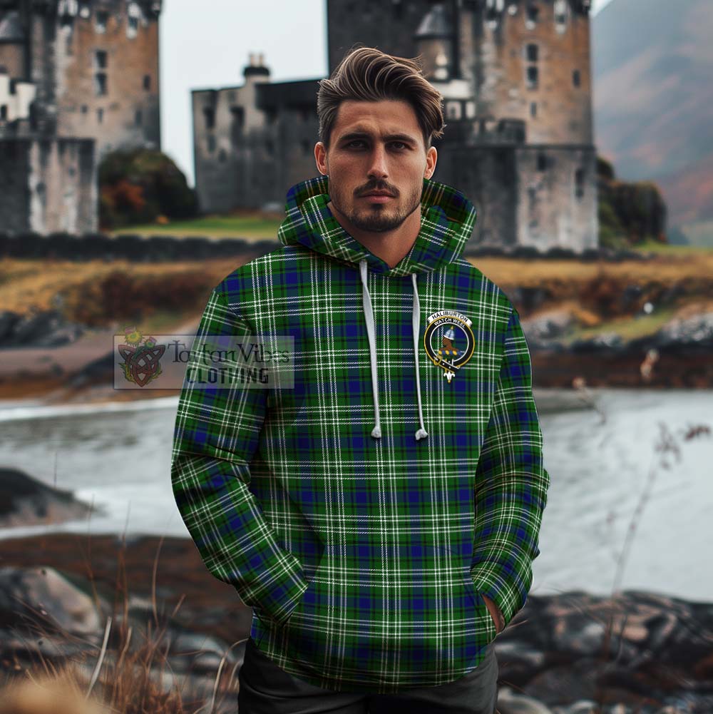 Tartan Vibes Clothing Haliburton Tartan Cotton Hoodie with Family Crest Celtic Skull Style