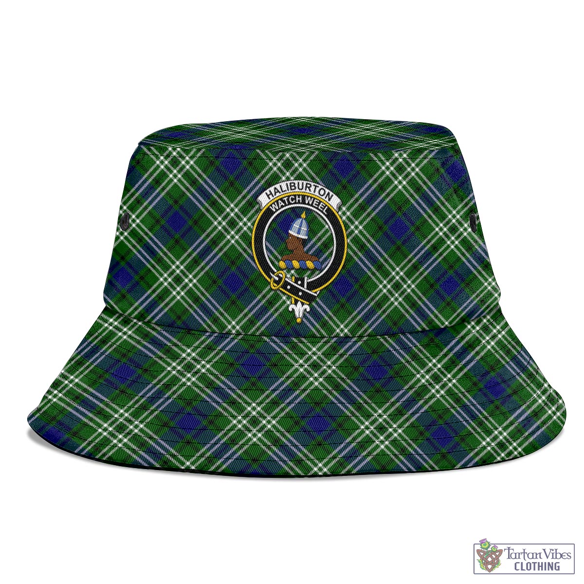 Tartan Vibes Clothing Haliburton Tartan Bucket Hat with Family Crest