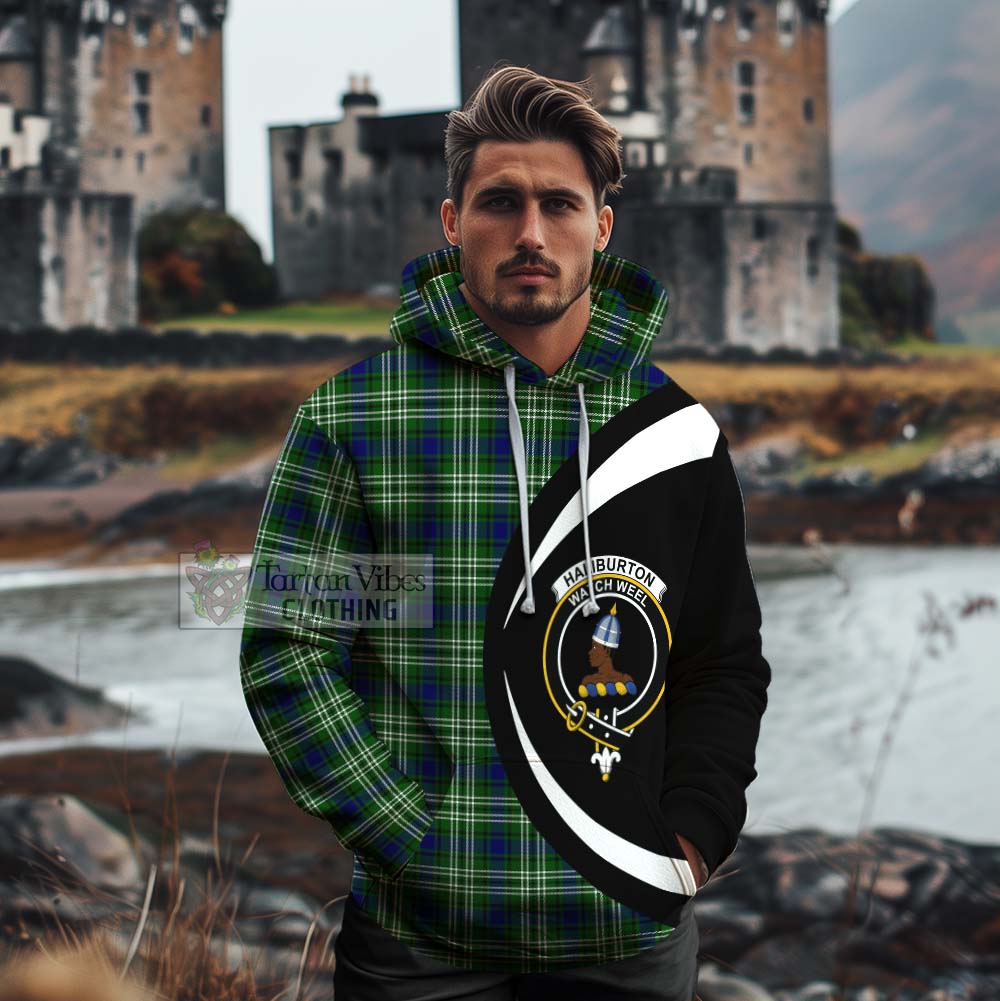 Tartan Vibes Clothing Haliburton Tartan Cotton Hoodie with Family Crest Circle Style