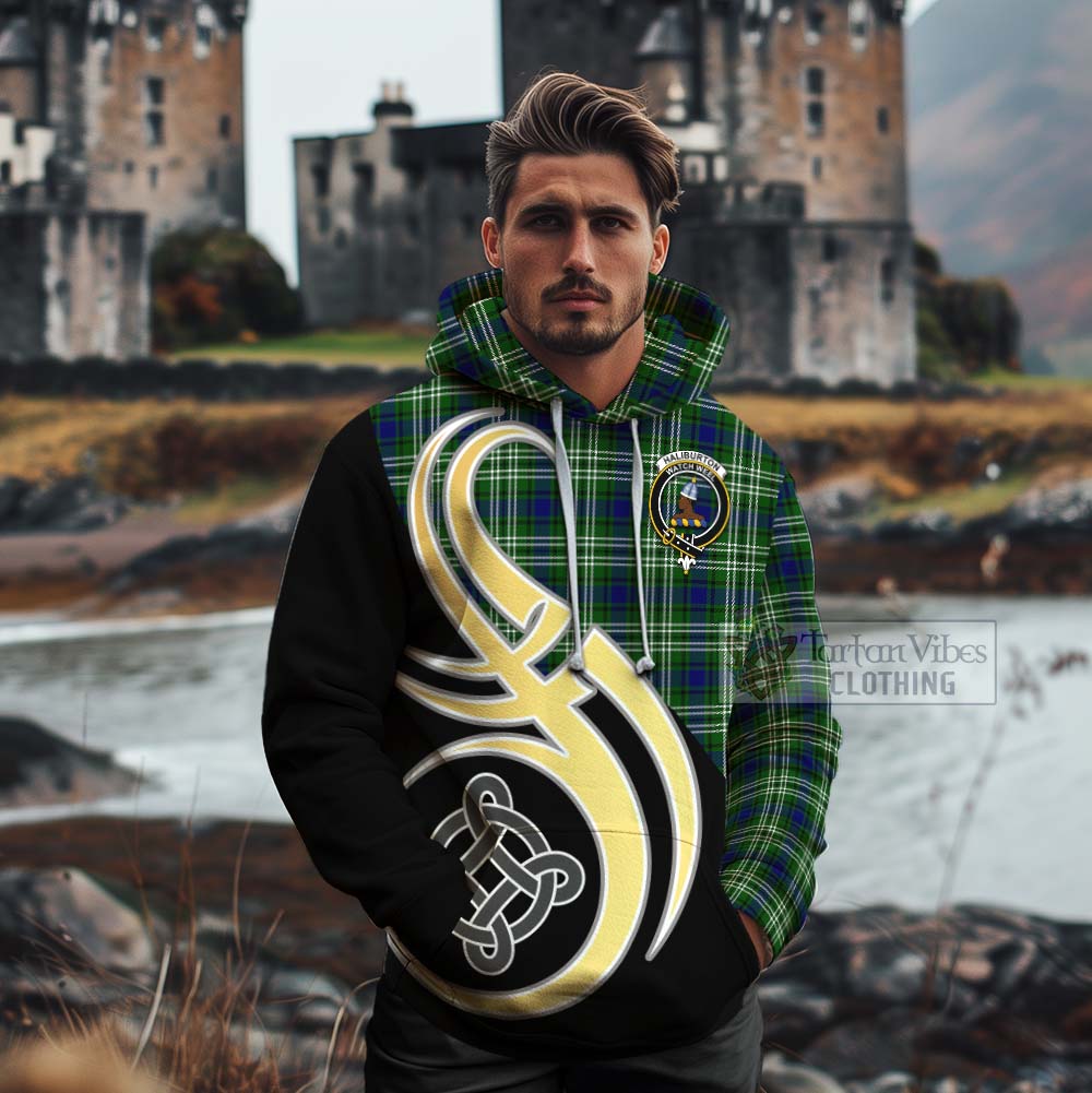 Tartan Vibes Clothing Haliburton Tartan Cotton Hoodie with Family Crest and Celtic Symbol Style