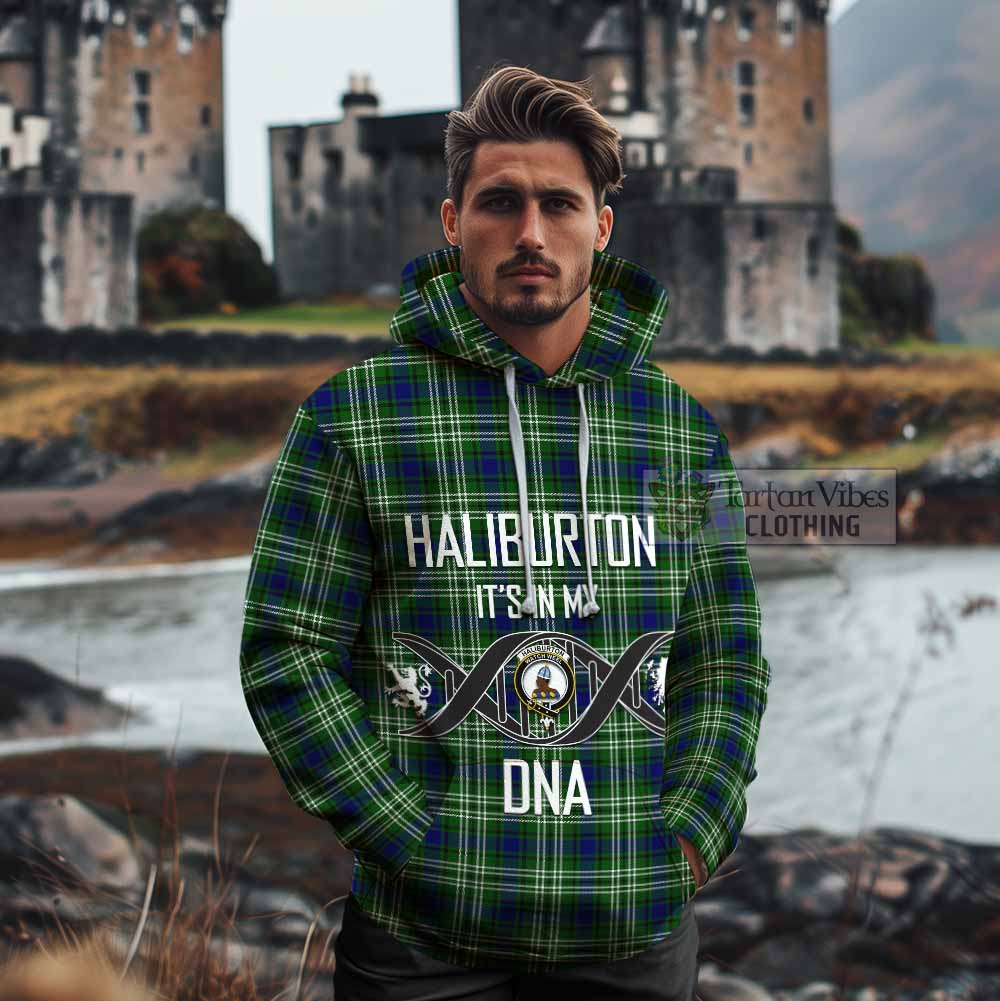 Tartan Vibes Clothing Haliburton Tartan Cotton Hoodie with Family Crest DNA In Me Style