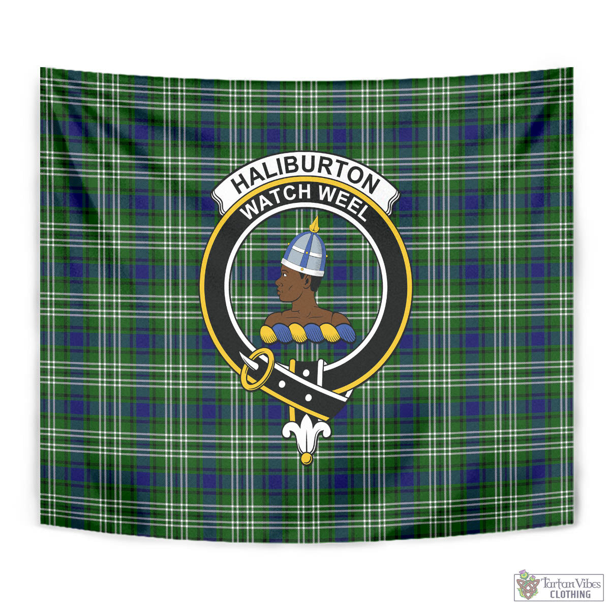 Tartan Vibes Clothing Haliburton Tartan Tapestry Wall Hanging and Home Decor for Room with Family Crest