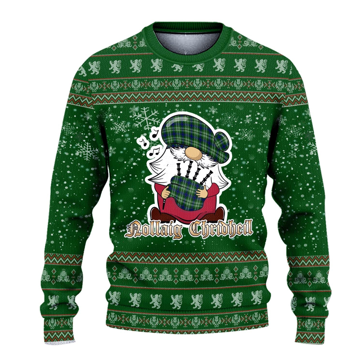 Haliburton Clan Christmas Family Knitted Sweater with Funny Gnome Playing Bagpipes - Tartanvibesclothing