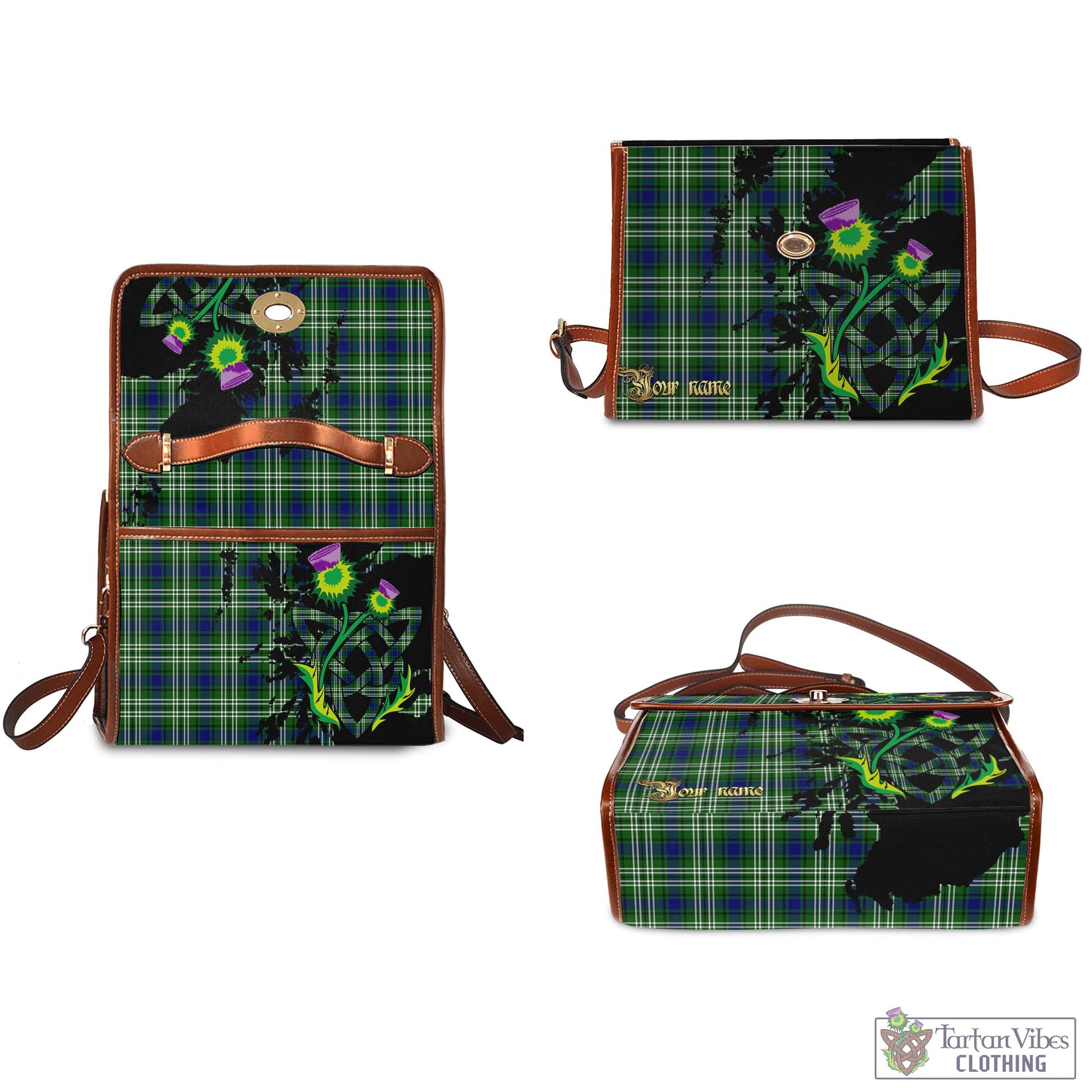 Tartan Vibes Clothing Haliburton Tartan Waterproof Canvas Bag with Scotland Map and Thistle Celtic Accents