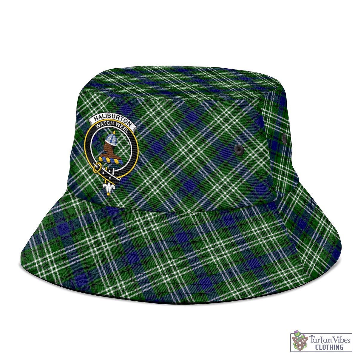 Tartan Vibes Clothing Haliburton Tartan Bucket Hat with Family Crest