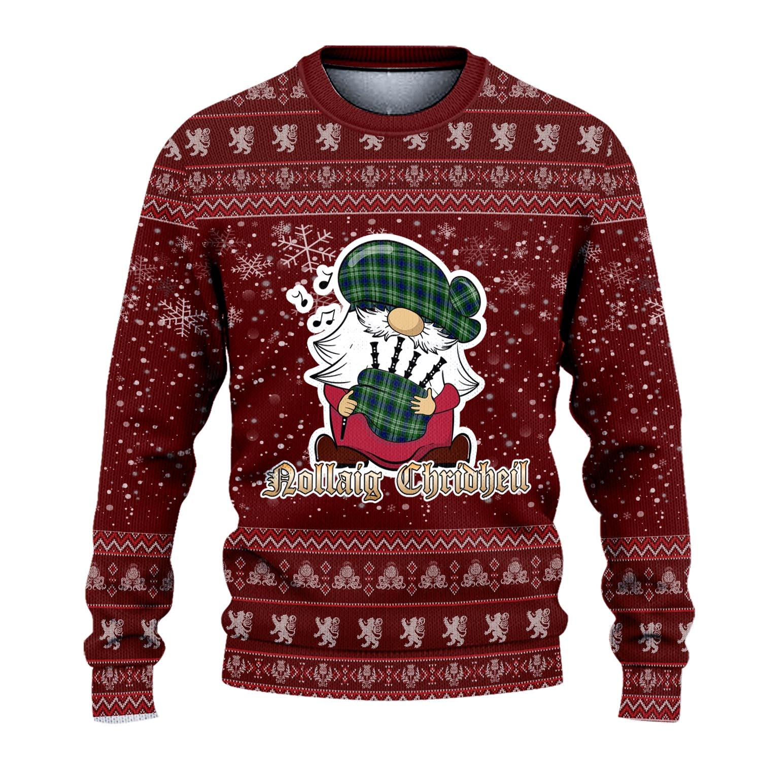 Haliburton Clan Christmas Family Knitted Sweater with Funny Gnome Playing Bagpipes - Tartanvibesclothing