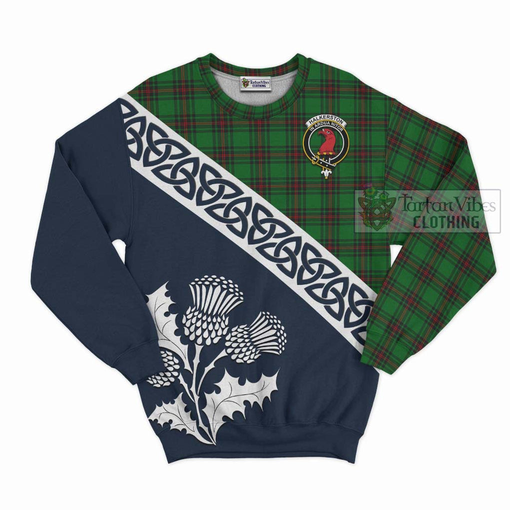 Halkerston Tartan Sweatshirt Featuring Thistle and Scotland Map Unisex - Tartan Vibes Clothing