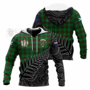 Halkerston Crest Tartan Knitted Hoodie with New Zealand Silver Fern Half Style Unisex Knitted Pullover Hoodie - Tartan Vibes Clothing