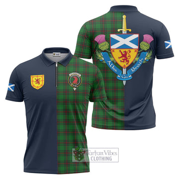 Halkerston Tartan Zipper Polo Shirt Alba with Scottish Lion Royal Arm Half Style Unisex - Tartan Vibes Clothing