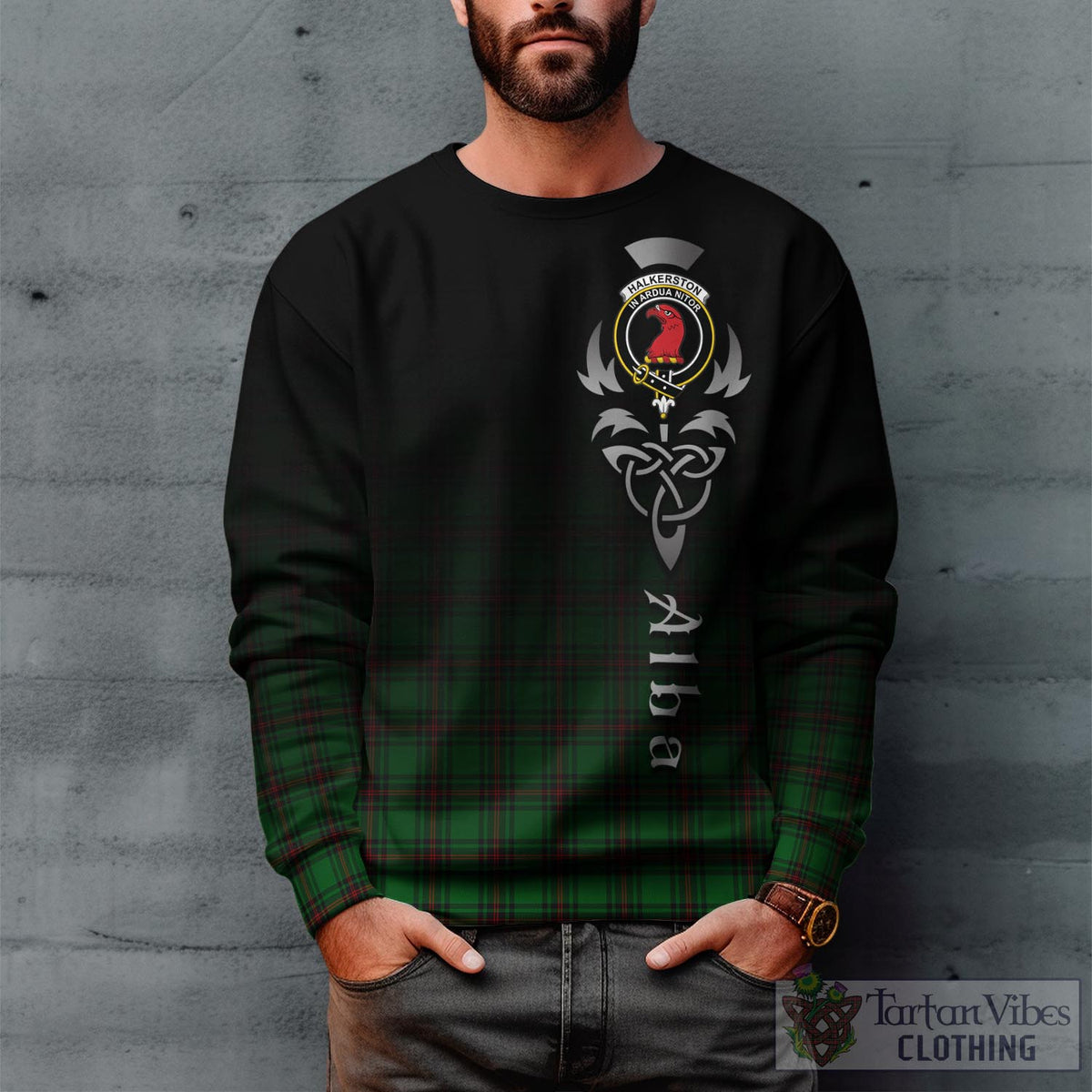 Halkerston Tartan Sweatshirt Featuring Alba Gu Brath Family Crest Celtic Inspired Unisex - Tartan Vibes Clothing