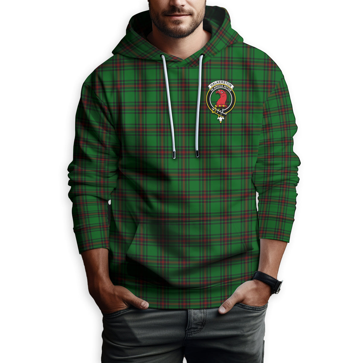 Halkerston Tartan Hoodie with Family Crest Zip Hoodie - Tartan Vibes Clothing
