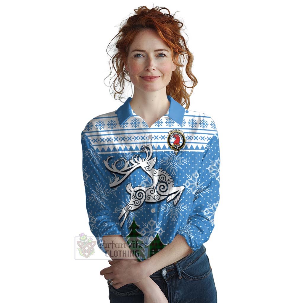 Halkerston Clan Christmas Women's Casual Shirt Celtic Reindeer Style Female - Tartan Vibes Clothing
