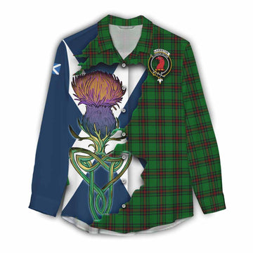 Halkerston Tartan Family Crest Women's Casual Shirt Scottish Thistle Celtic Inspired Female - Tartan Vibes Clothing