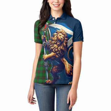Halkerston Tartan Family Crest Women's Polo Shirt with Scottish Majestic Lion Women - Tartan Vibes Clothing