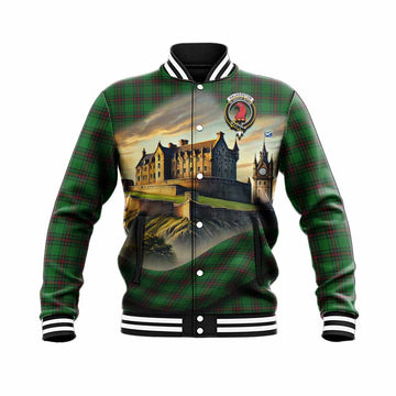 Halkerston Tartan Family Crest Baseball Jacket with Scottish Ancient Castle Style Unisex - Tartan Vibes Clothing