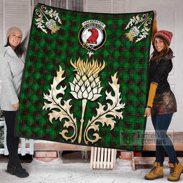 Halkerston Tartan Quilt with Family Crest and Golden Thistle Style Super King Quilt 91" x 110" - Tartan Vibes Clothing
