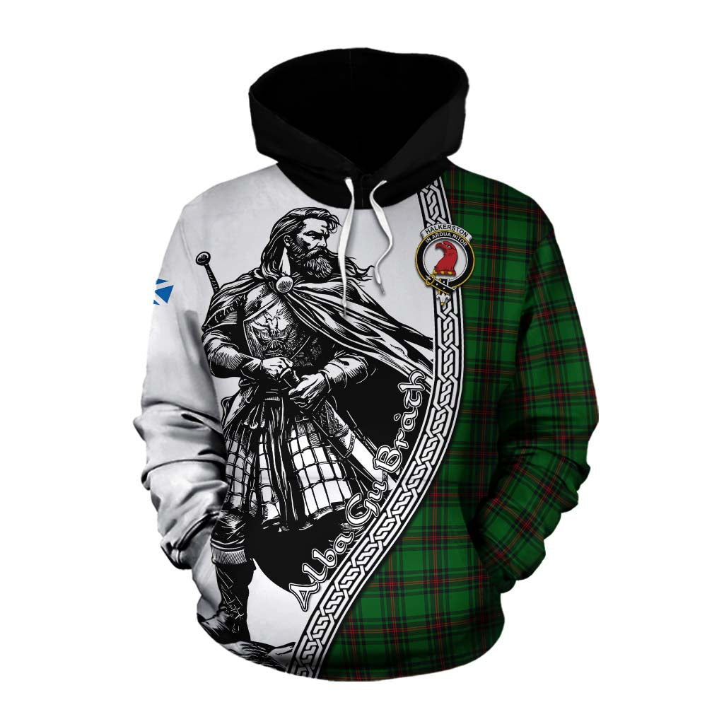 Halkerston Tartan Clan Crest Cotton Hoodie with Highlander Warrior Celtic Style Pullover Hoodie XS - Tartan Vibes Clothing