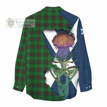 Halkerston Tartan Family Crest Women's Casual Shirt Scottish Thistle Celtic Inspired - Tartan Vibes Clothing