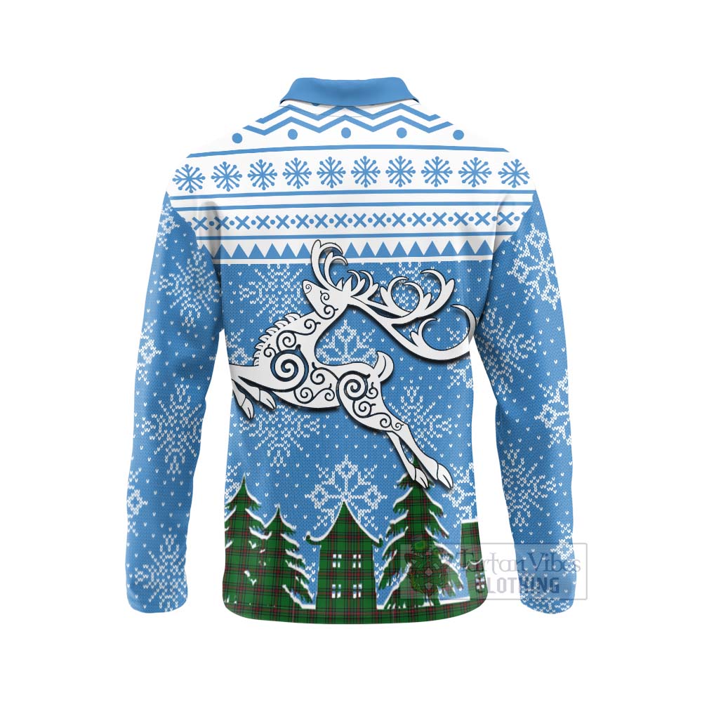 Halkerston Clan Christmas Long Sleeve Polo Shirt Celtic Reindeer Style - Tartan Vibes Clothing