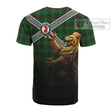 Halkerston Crest Tartan Cotton T-shirt with Golden Lion Emblem Celtic Style - Tartan Vibes Clothing
