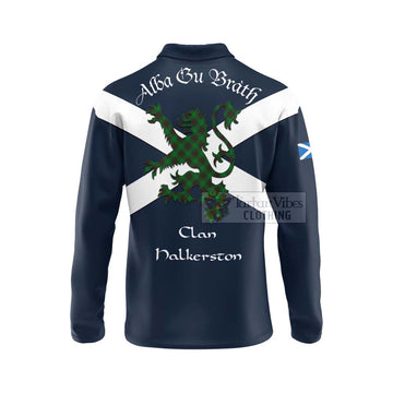 Halkerston Tartan Lion Rampant Long Sleeve Polo Shirt Proudly Display Your Heritage with Alba Gu Brath and Clan Name - Tartan Vibes Clothing