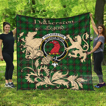 Halkerston Tartan Quilt with Family Crest and Scottish Symbol Style - Tartan Vibes Clothing