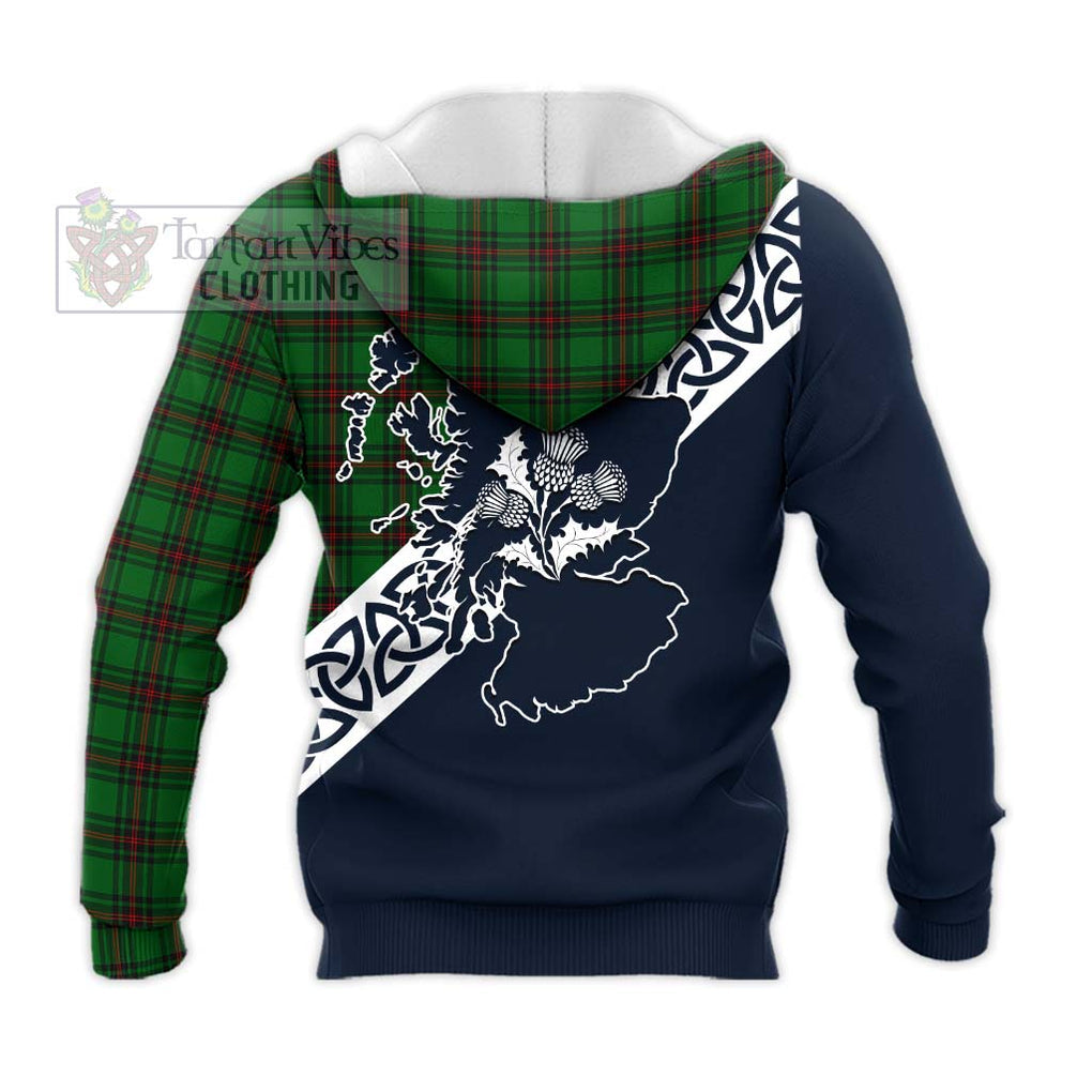 Halkerston Tartan Knitted Hoodie Featuring Thistle and Scotland Map - Tartan Vibes Clothing