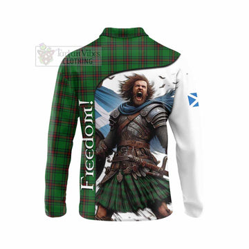 Halkerston Crest Tartan Long Sleeve Polo Shirt Inspired by the Freedom of Scottish Warrior - Tartan Vibes Clothing
