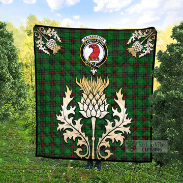 Halkerston Tartan Quilt with Family Crest and Golden Thistle Style - Tartan Vibes Clothing